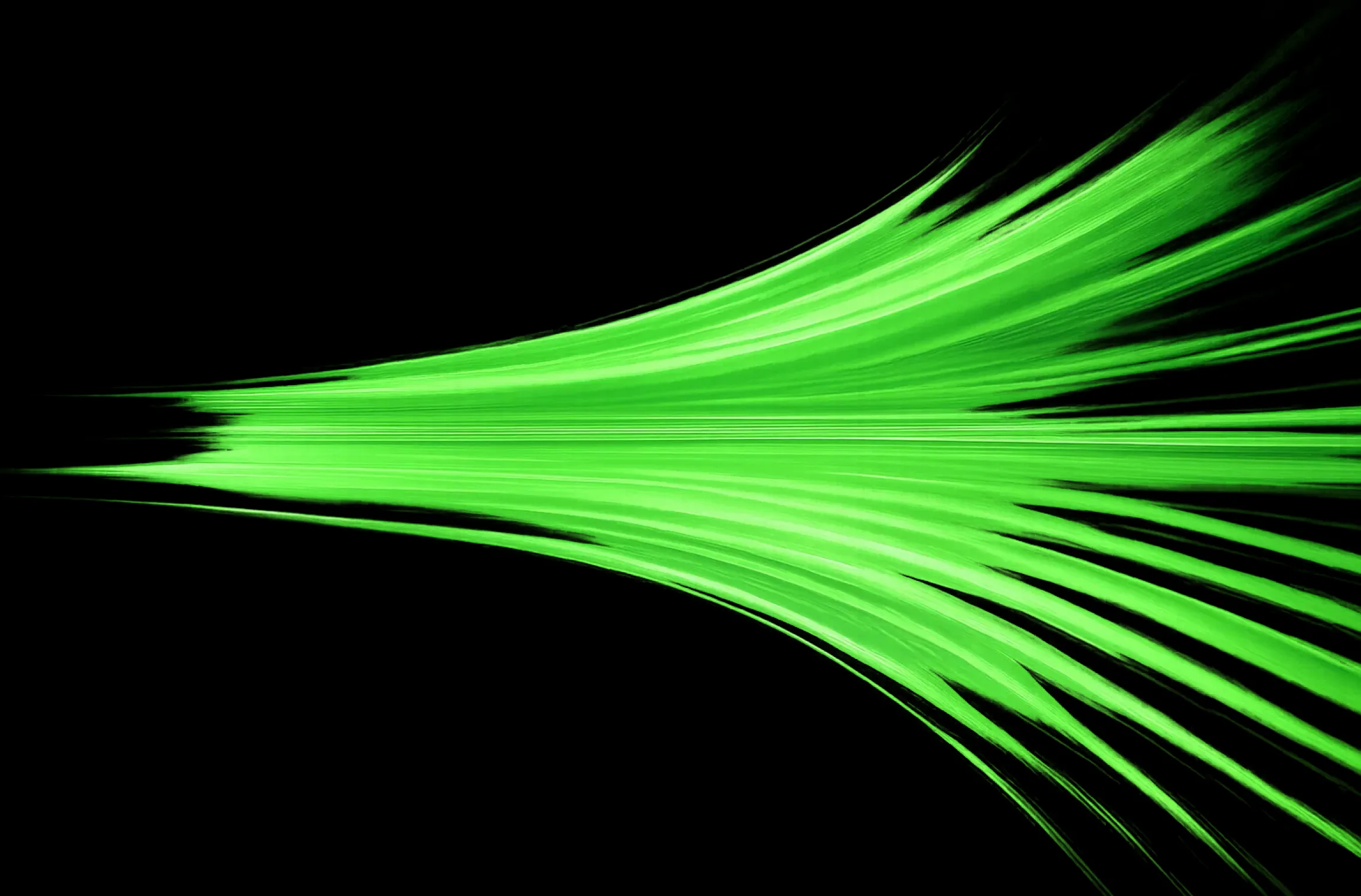 Green light streaks accelerating across a dark field